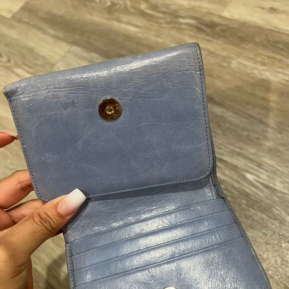 BALENCIAGA paris sky blue Leather trifold Wallet Coin Purse - Picture 7 of 9
